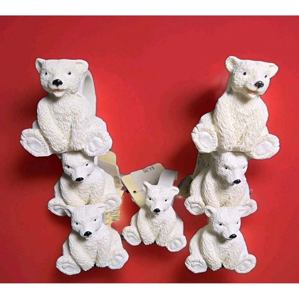 VTG Bear Napkin Rings 7 Baldwin Glitter Polar Christmas Holidays New Old Stock